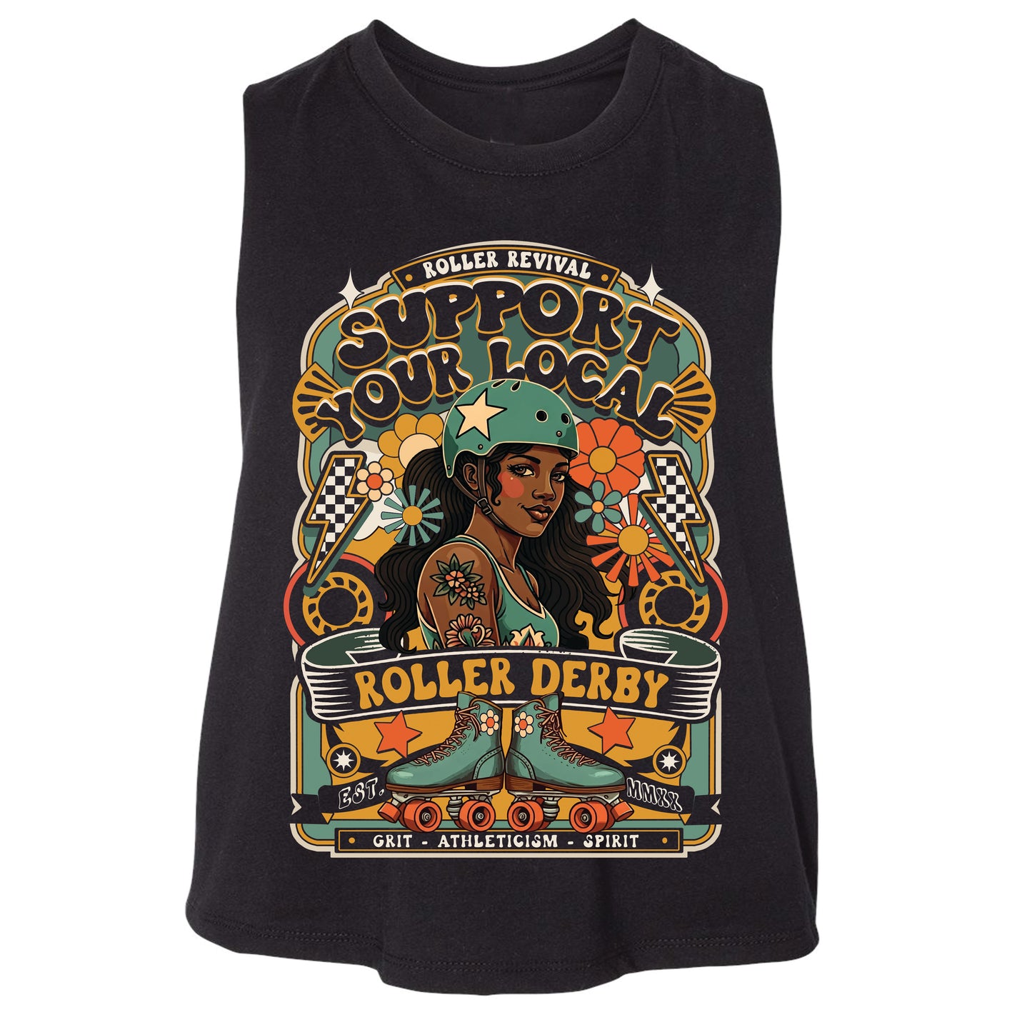 Support Local Roller Derby Racerback Tank Crop Top